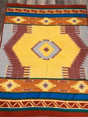 Vintage Ibena Throw Blanket Southwest Aztec Knit 60x75
